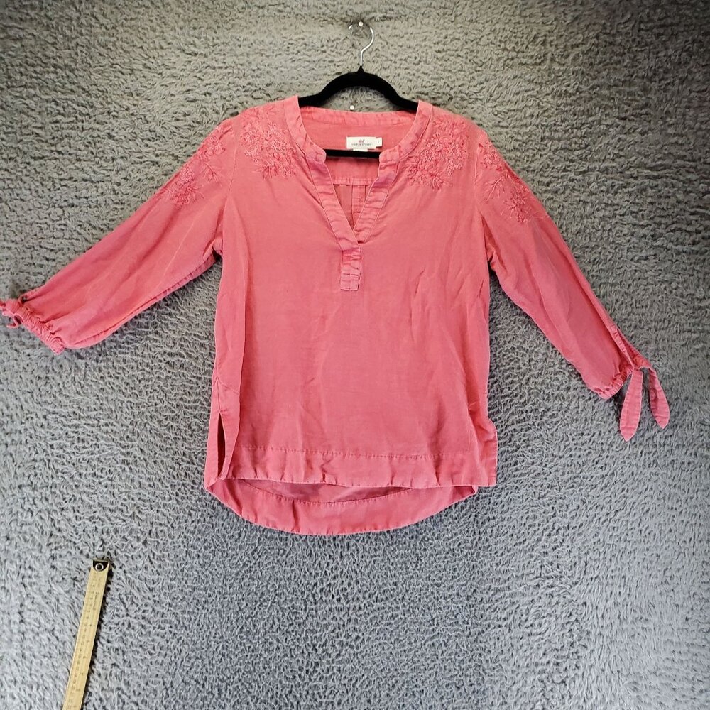 Vineyard Vines Top Womens Small Pink Linen/Cotton Blend 3/4 Sleeve Blouse